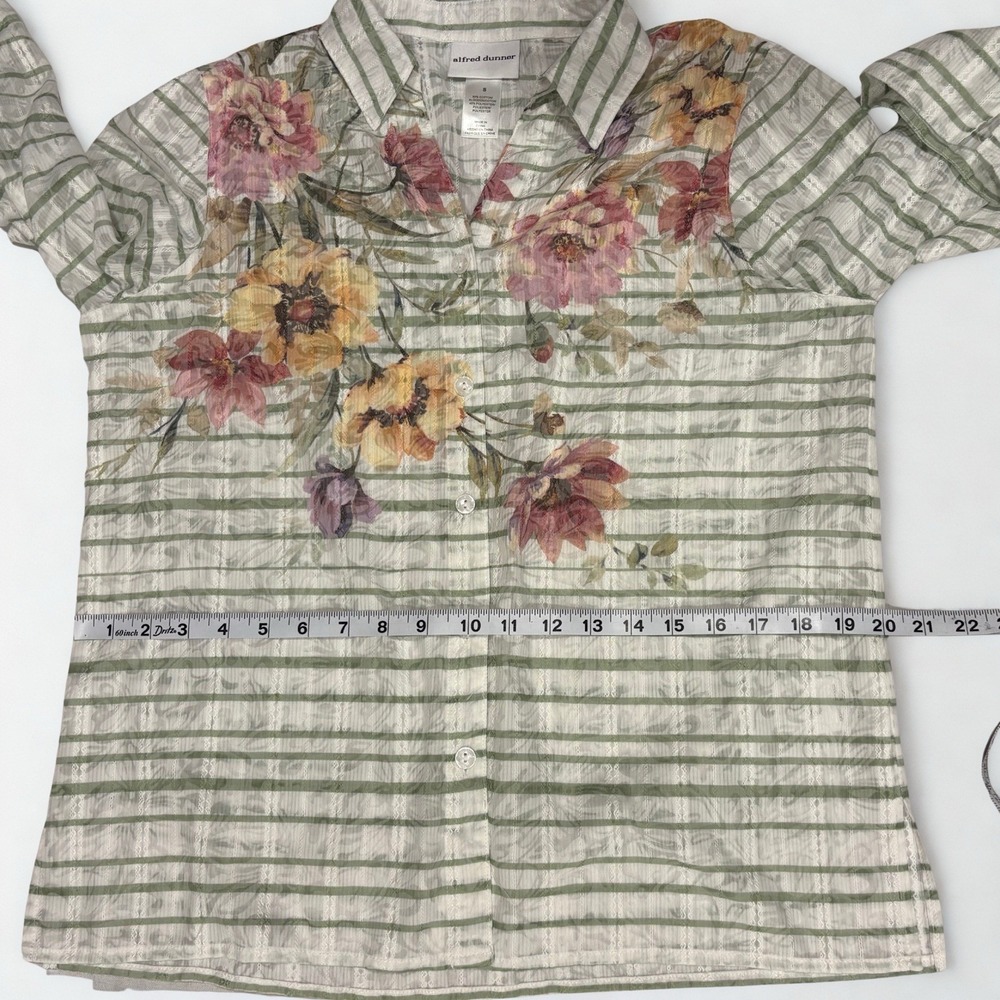 Alfred Dunner Woman's Striped Floral Blouse Semi-Sheer 3/4 Sleeve Size S Vintage - Picture 7 of 11